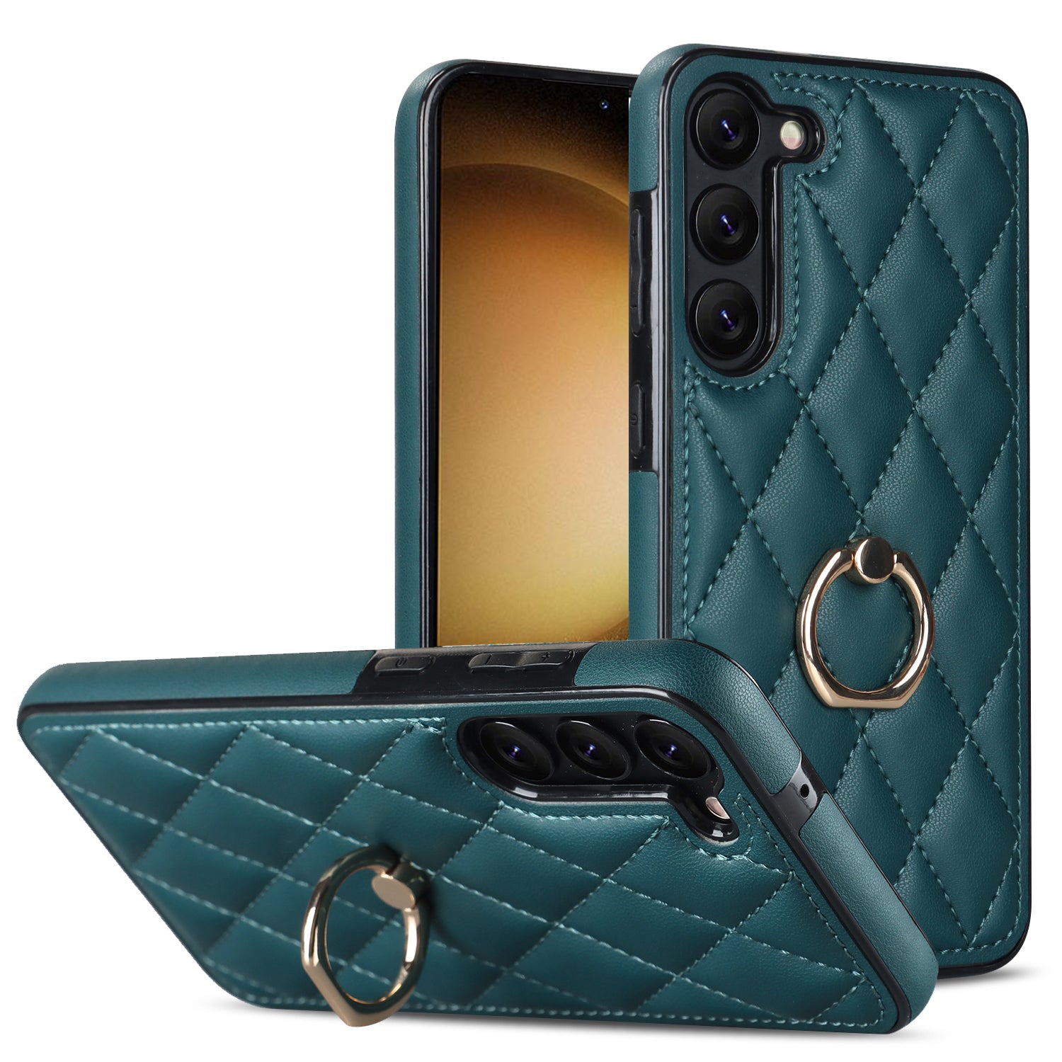 For Samsung Galaxy S23 Phone Case PU Leather TPU Imprinted Rhombus Grid Pattern Back Cover with Ring Kickstand For Samsung Galaxy S23 Phone Case PU Leather TPU Imprinted Rhombus Grid Pattern Back Cover with Ring Kickstand